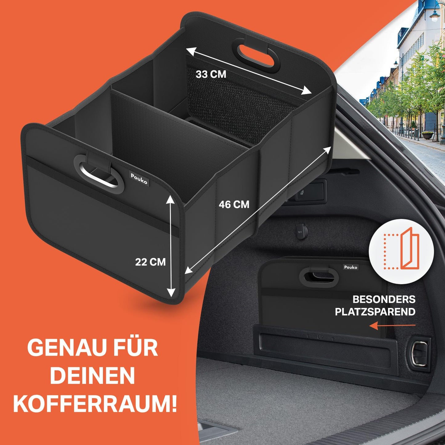 Organizador de maletero POUKO®, plegable, resistente y antideslizante, negro