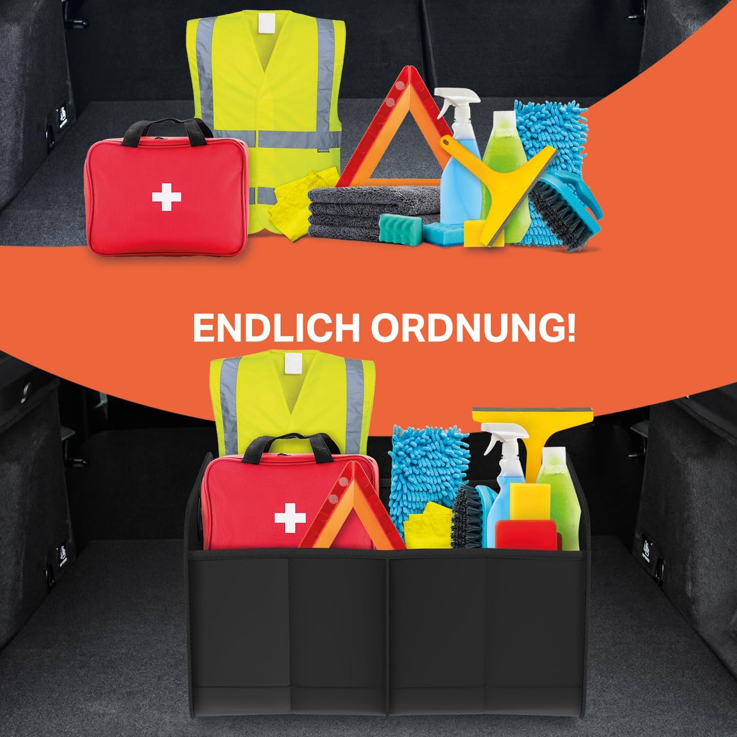 Organizador de maletero POUKO®, plegable, resistente y antideslizante, negro