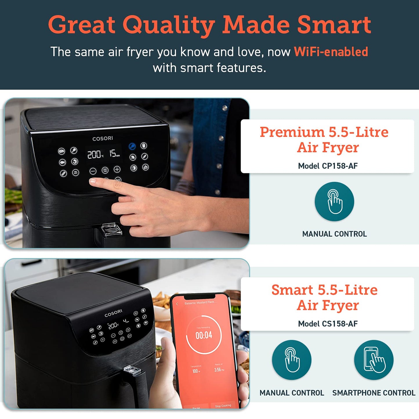 COSORI Smart – Freidora sin Aceite WiFi 5,5 L XXL con Accesorios